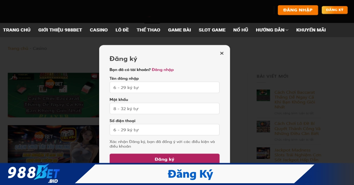 Hướng Dẫn Đăng Ký Tài Khoản 988BET Chỉ Trong 1 Phút